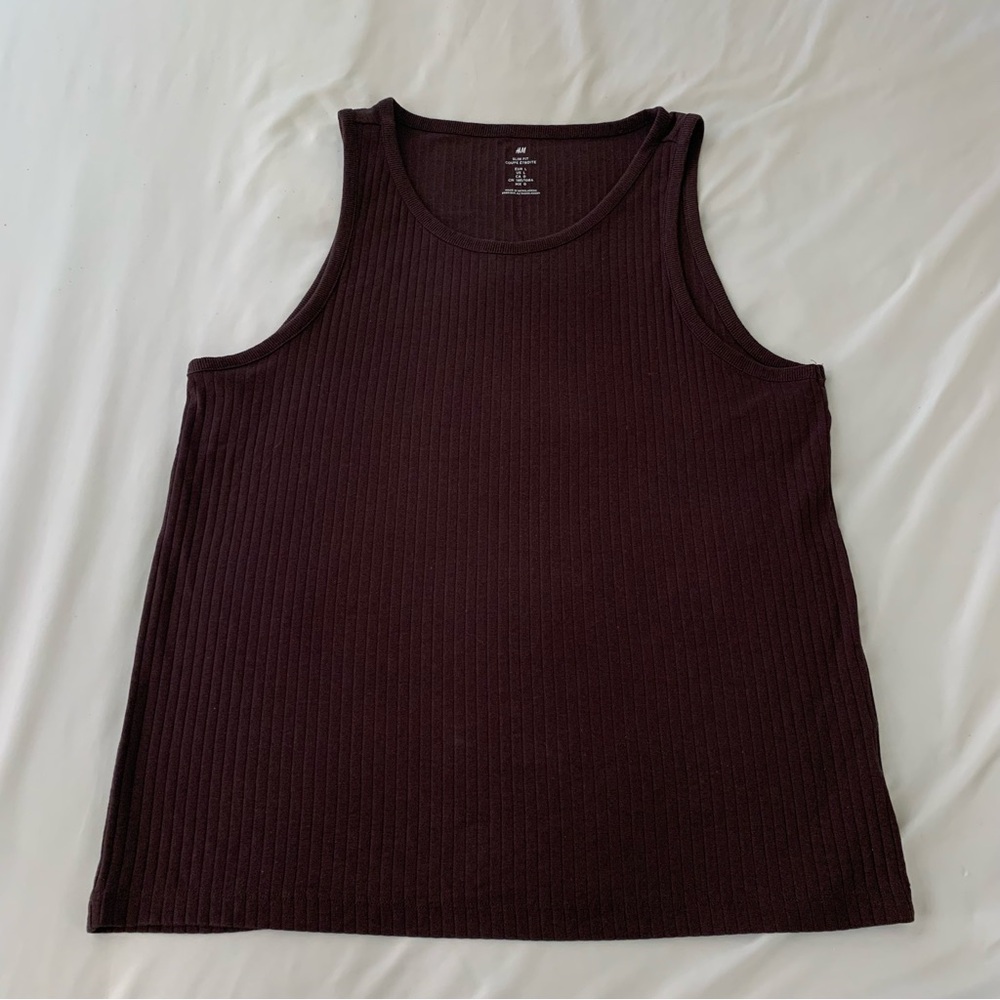H&M Ribbed Tank Top Brown Slim Fit